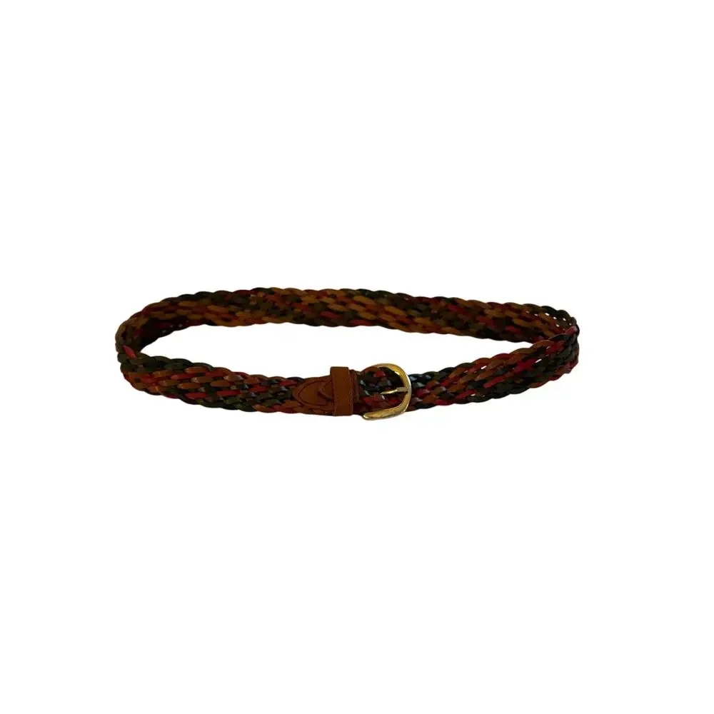 Kandell & Marcus Braided Leather Belt S-M Multicolor Woven Gold Buckle Vintage